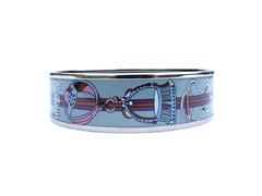 Hermes Enamel Printed Bracelet Concours Etriers PHW Size GM 70