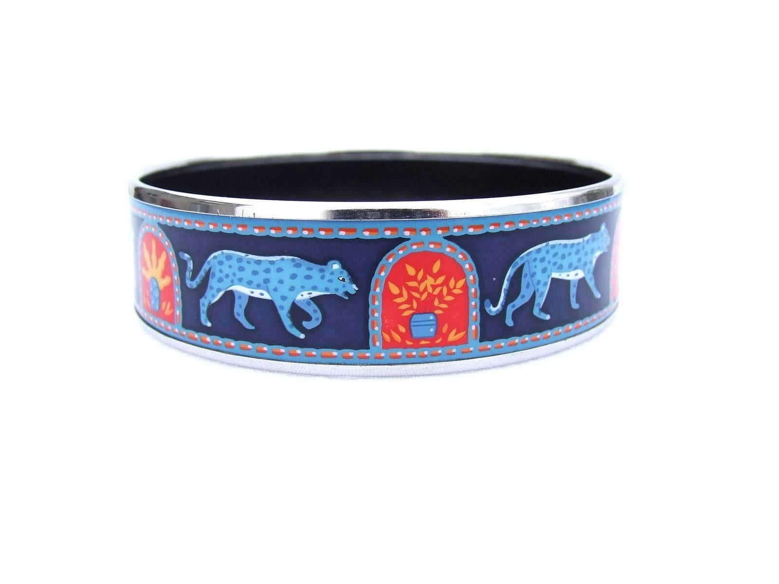 Women's Hermes Enamel Printed Bracelet Panthers Blue Phw Size 65