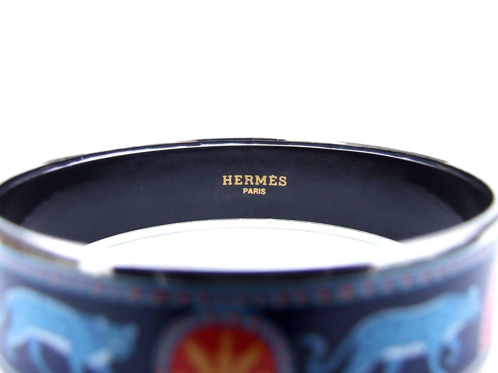 Hermes Enamel Printed Bracelet Panthers Blue Phw Size 65 2
