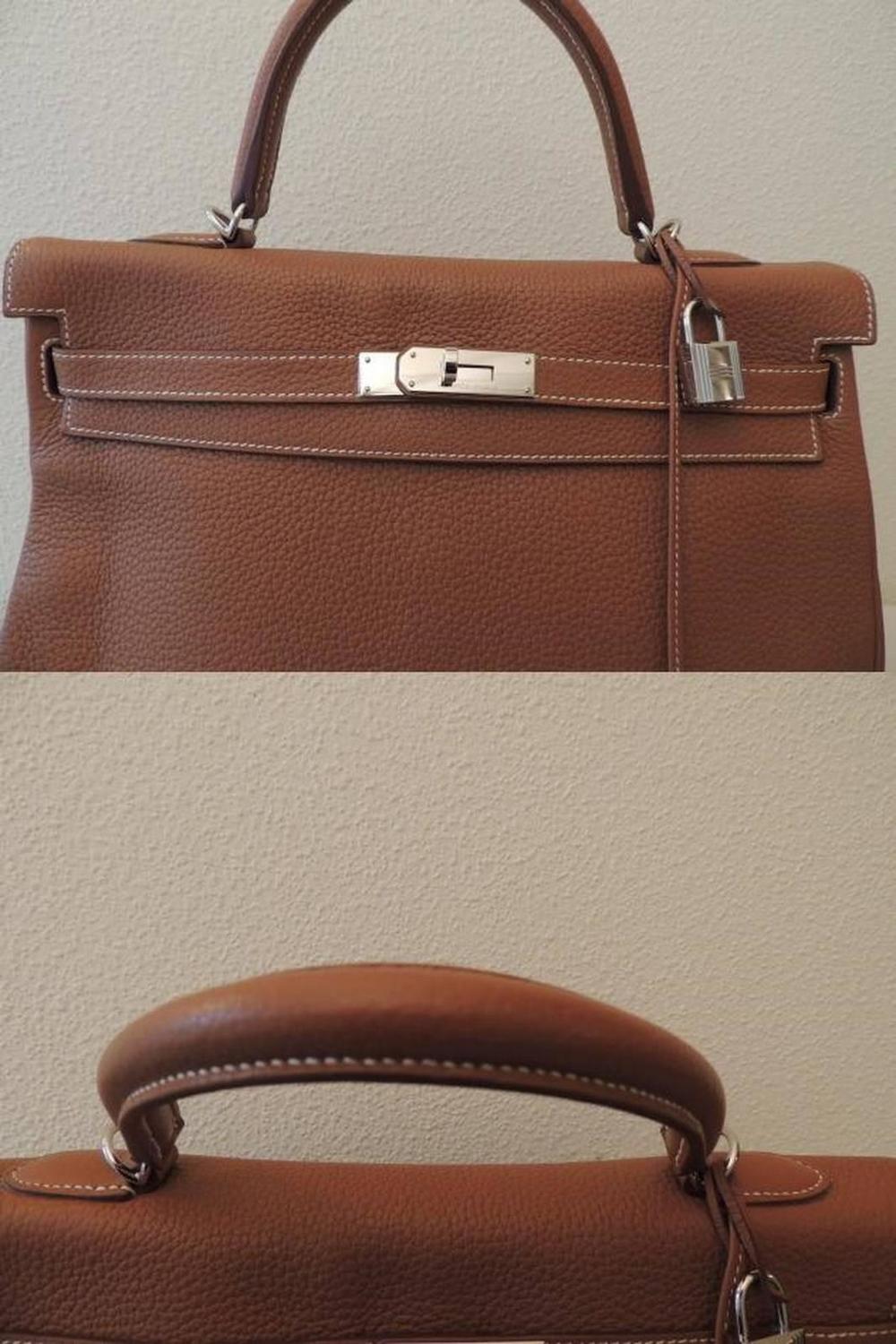 Hermes Kelly 35 Handle Bag Gold Clemence Leather PHW Full Set at ...  