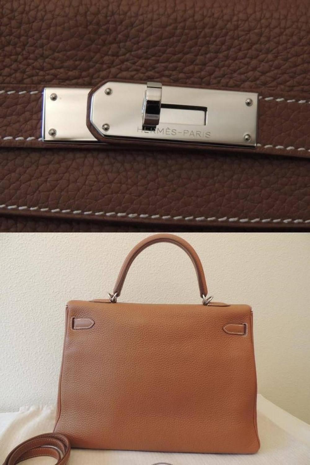 Hermes Kelly 35 Handle Bag Gold Clemence Leather PHW Full Set at ...  