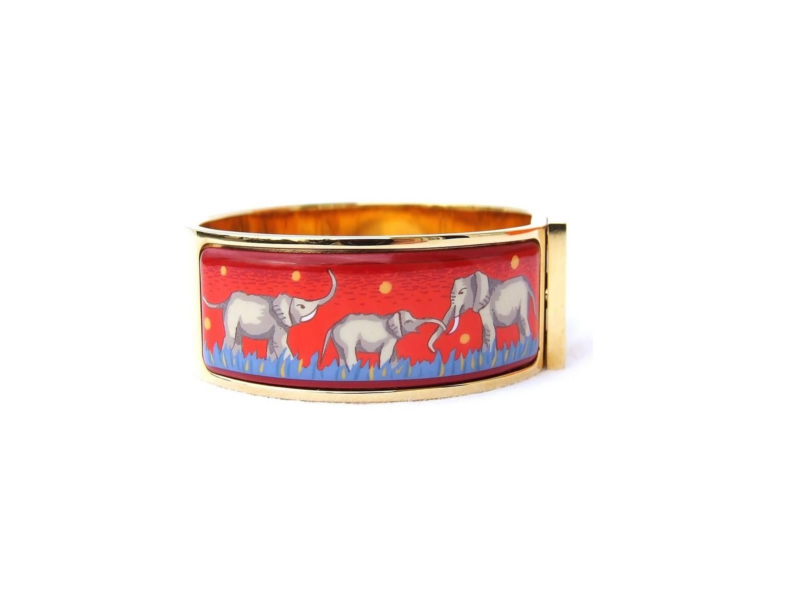 Women's Hermes Clic Clac Bracelet Elephant Grazing Red GHW Size PM