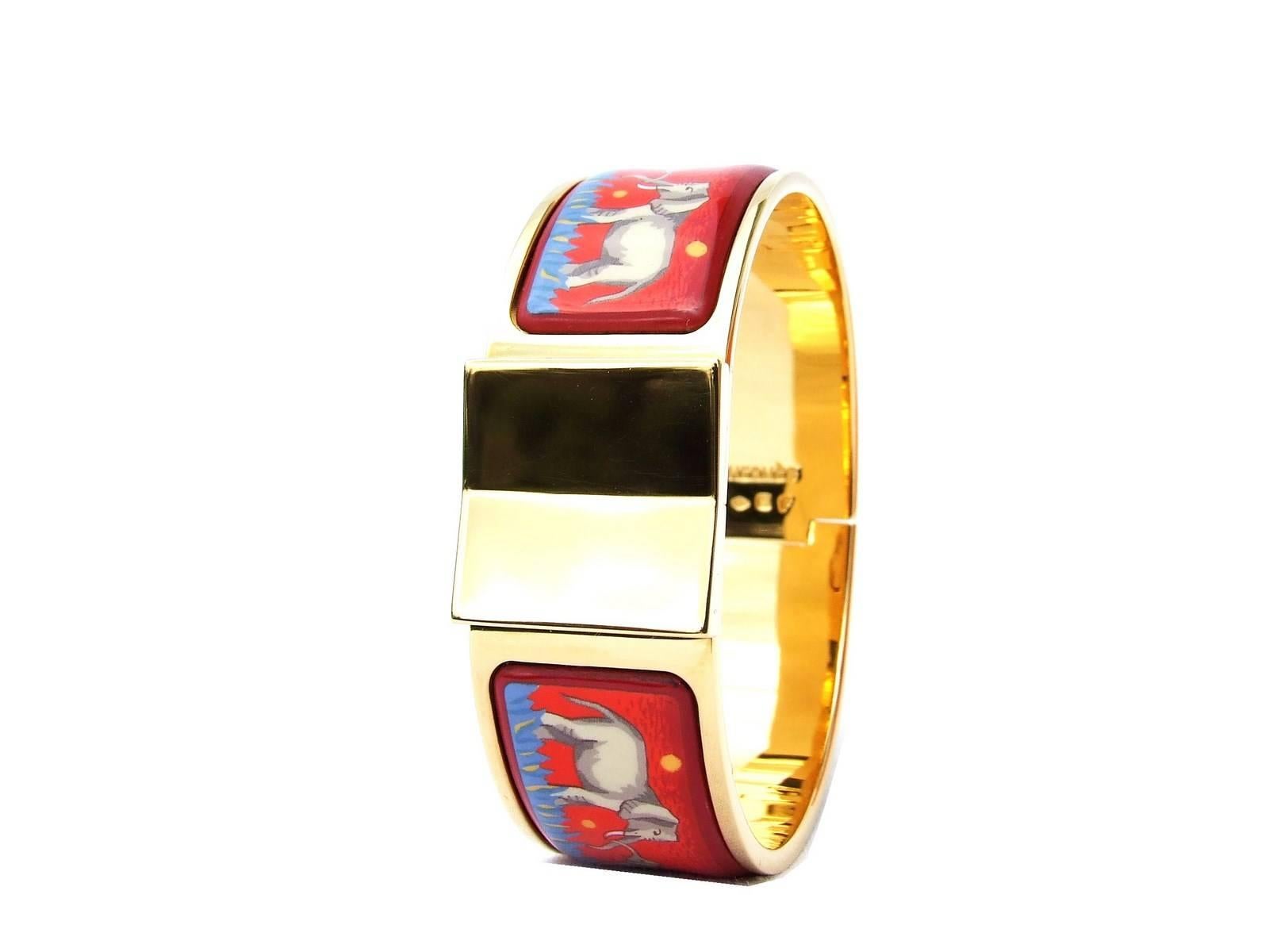 Hermes Clic Clac Bracelet Elephant Grazing Red GHW Size PM 3