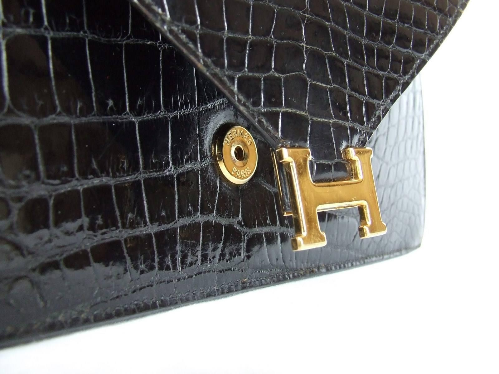 Hermès Lydie Bag Clutch 2 ways Black Shiny Crocodile Ghw New Shoulder ...