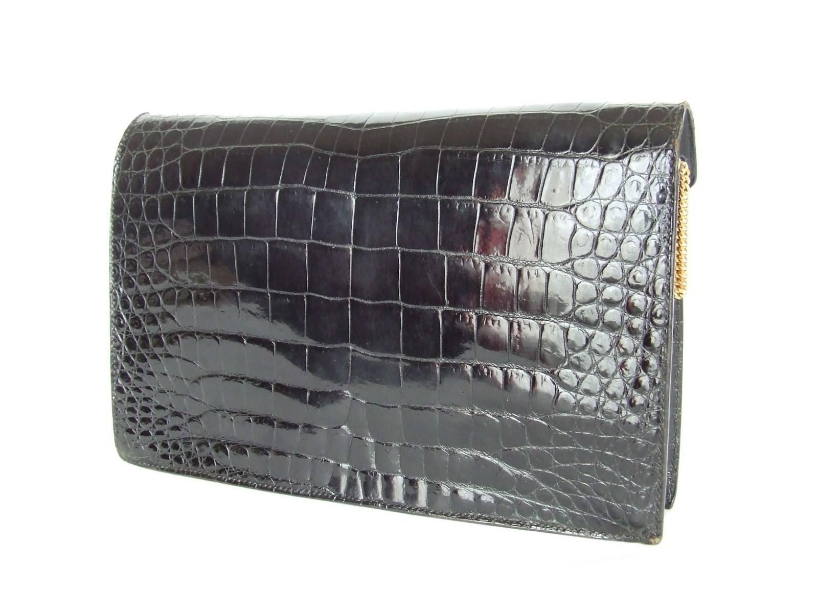 Hermès Lydie Bag Clutch 2-Wege Black Shiny Crocodile Ghw New Shoulder Strap 1