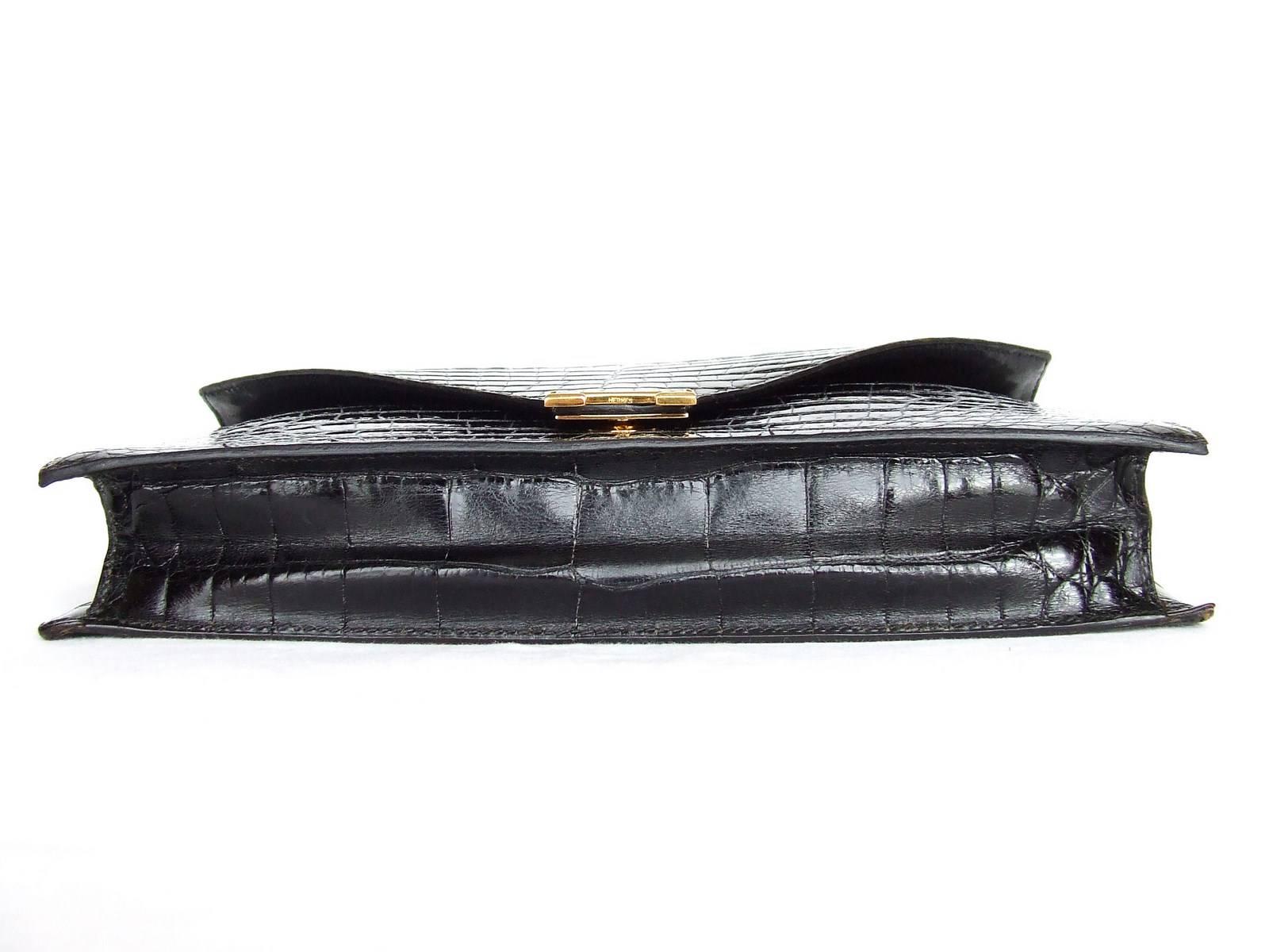 Hermès Lydie Bag Clutch 2-Wege Black Shiny Crocodile Ghw New Shoulder Strap 2
