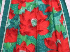 Hermes Long Apron Fleurs de Lotus Green Red Cotton New