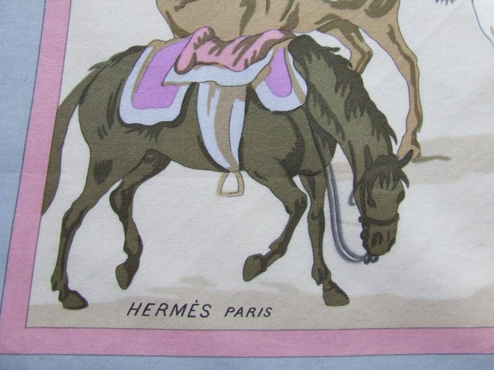 Hermes Cotton Scarf Chevaux D Apres Van Der Meulen Horses RARE 1
