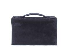Hermes Kelly Pochette Handbag Black Doblis Suede Plus Eraser