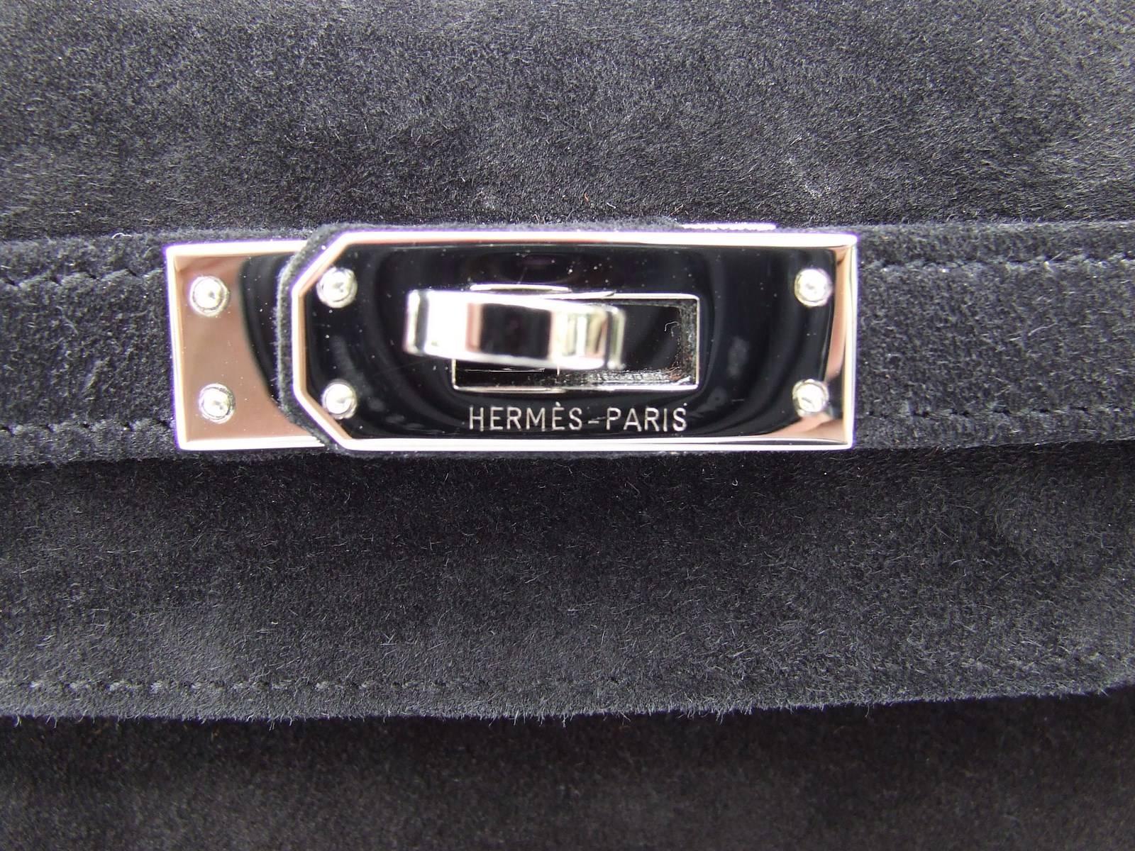 Hermes Kelly Pochette Handbag Black Doblis Suede Plus Eraser 2