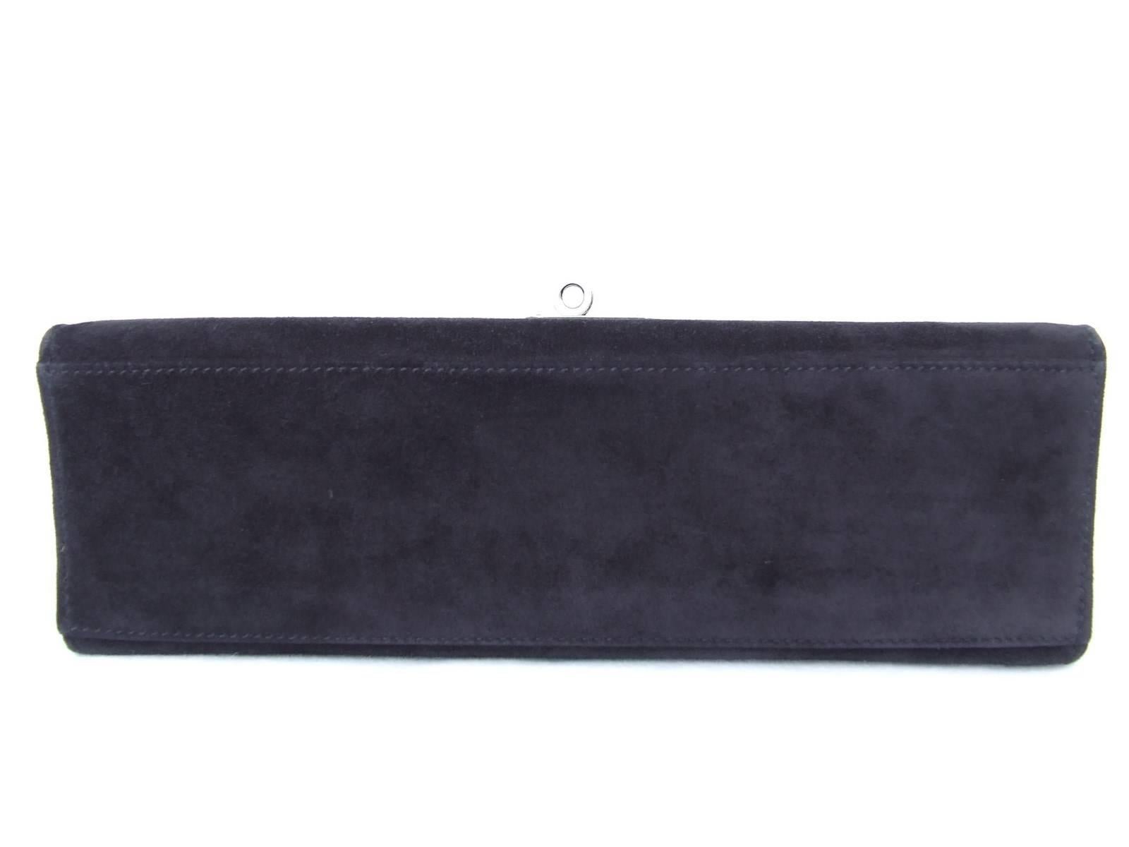 Hermes Kelly Pochette Handbag Black Doblis Suede Plus Eraser 3