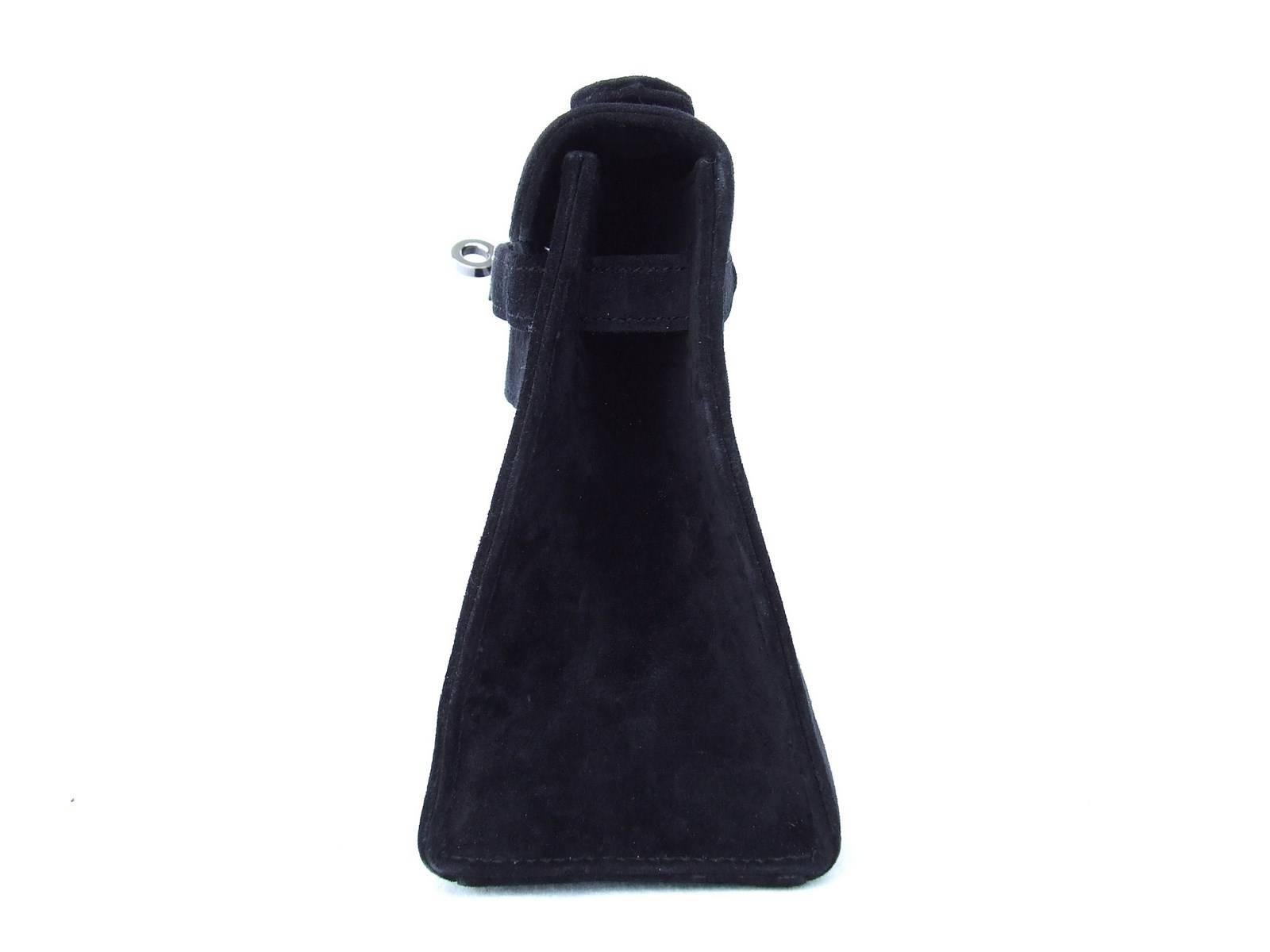 Hermes Kelly Pochette Handbag Black Doblis Suede Plus Eraser 4