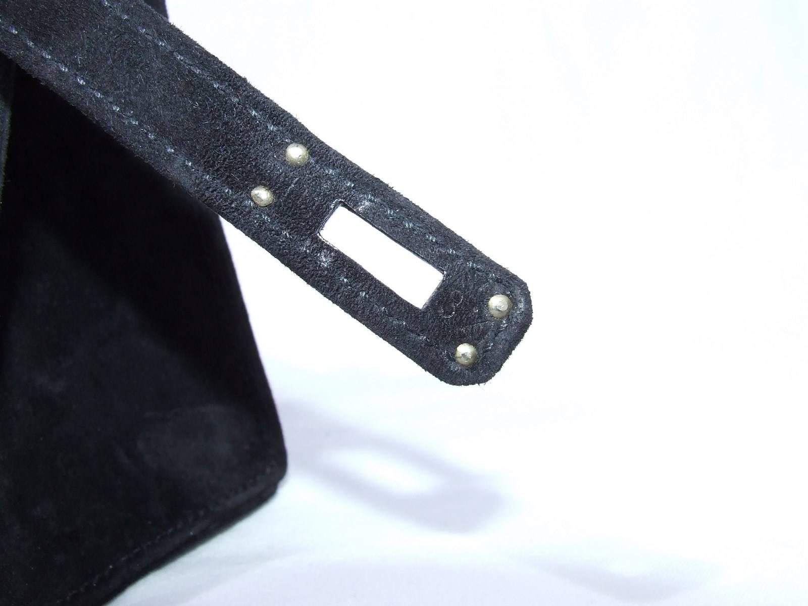 Hermes Kelly Pochette Handbag Black Doblis Suede Plus Eraser 5