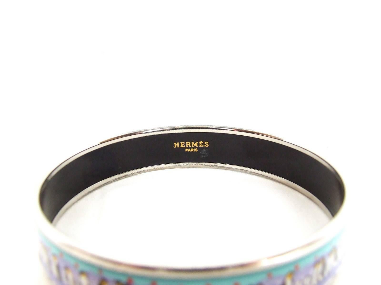 Hermes Printed Enamel Bracelet Penguins On Ice Narrow GM 70 2