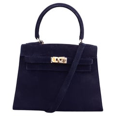 Exceptional Hermès  Mini Kelly 20 cm Sellier Bag Full Doblis Suede Black Ghw