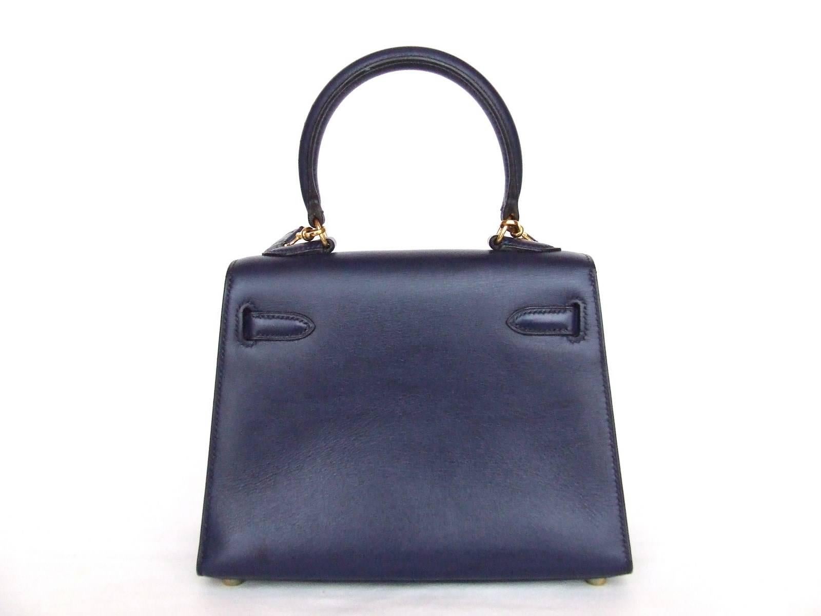 Hermes Mini Kelly Sellier 20 cm Handbag Blue Gold Hdw RARE at 1stDibs