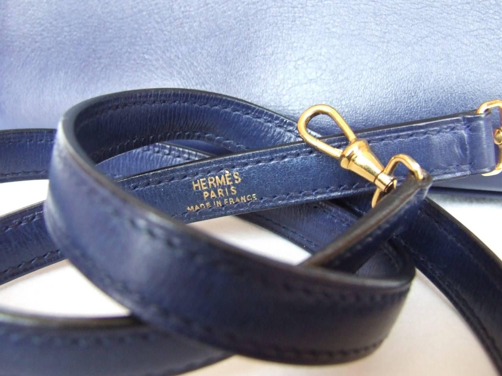 Hermes Mini Kelly Sellier 20 cm Handbag Blue Gold Hdw RARE 1