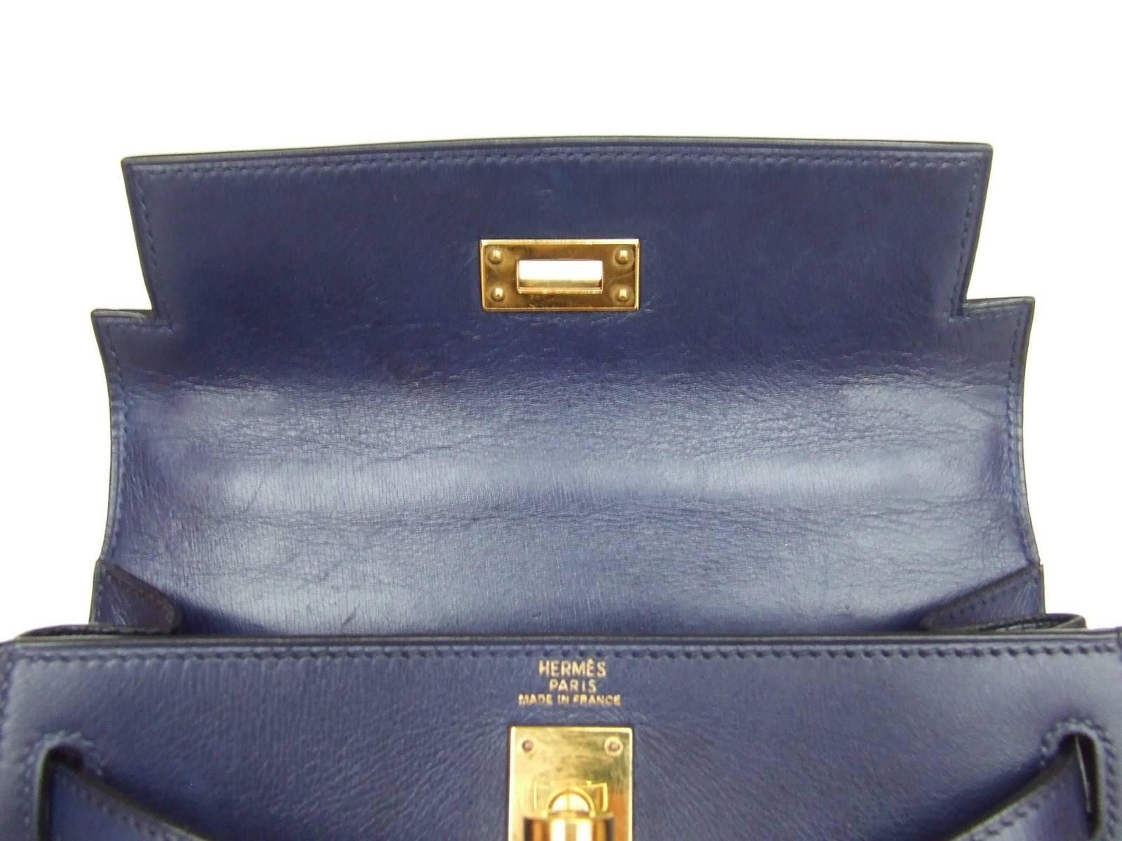 Hermes Mini Kelly Sellier 20 cm Handbag Blue Gold Hdw RARE 2