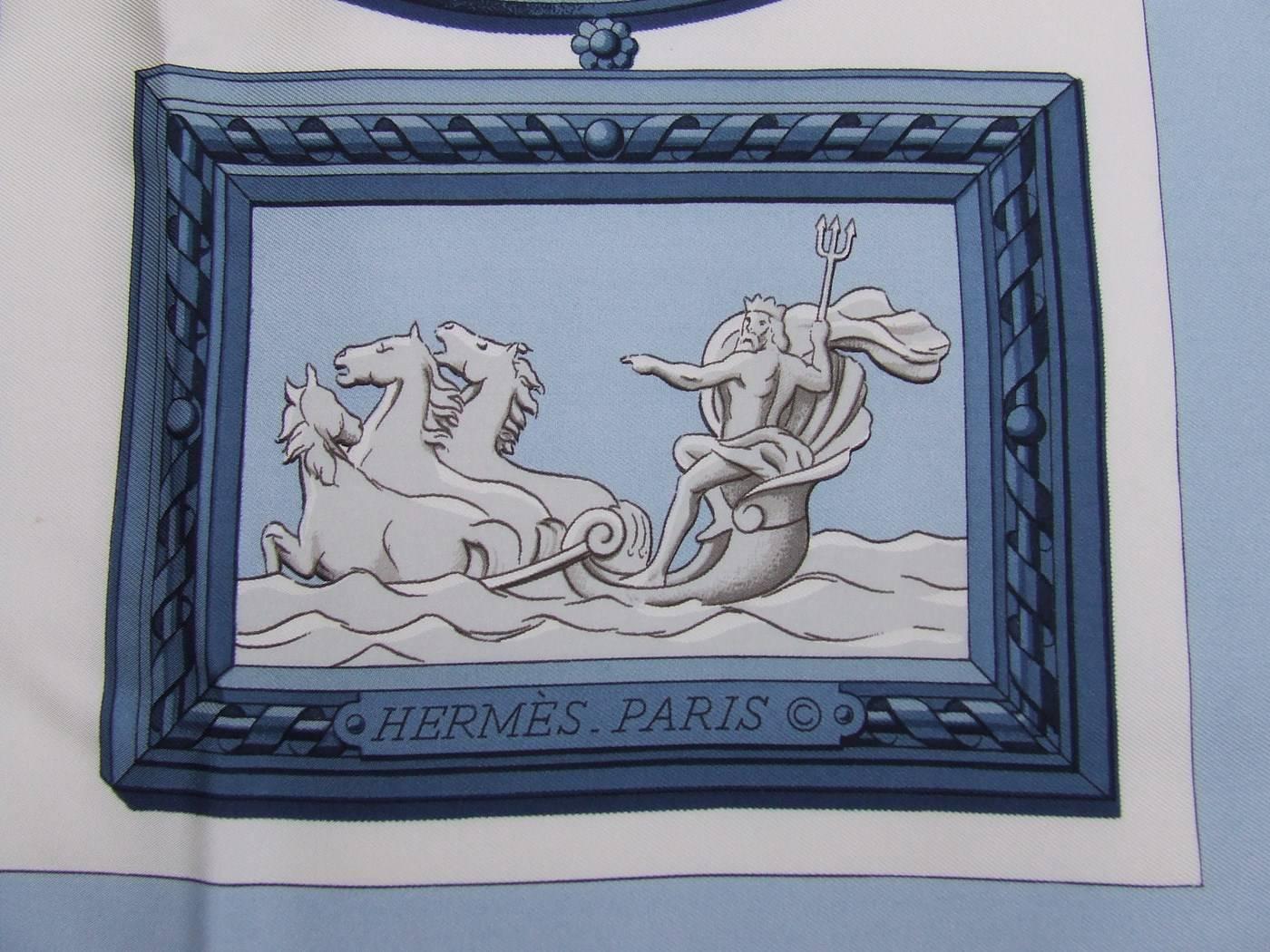 hermes scarf blue and white