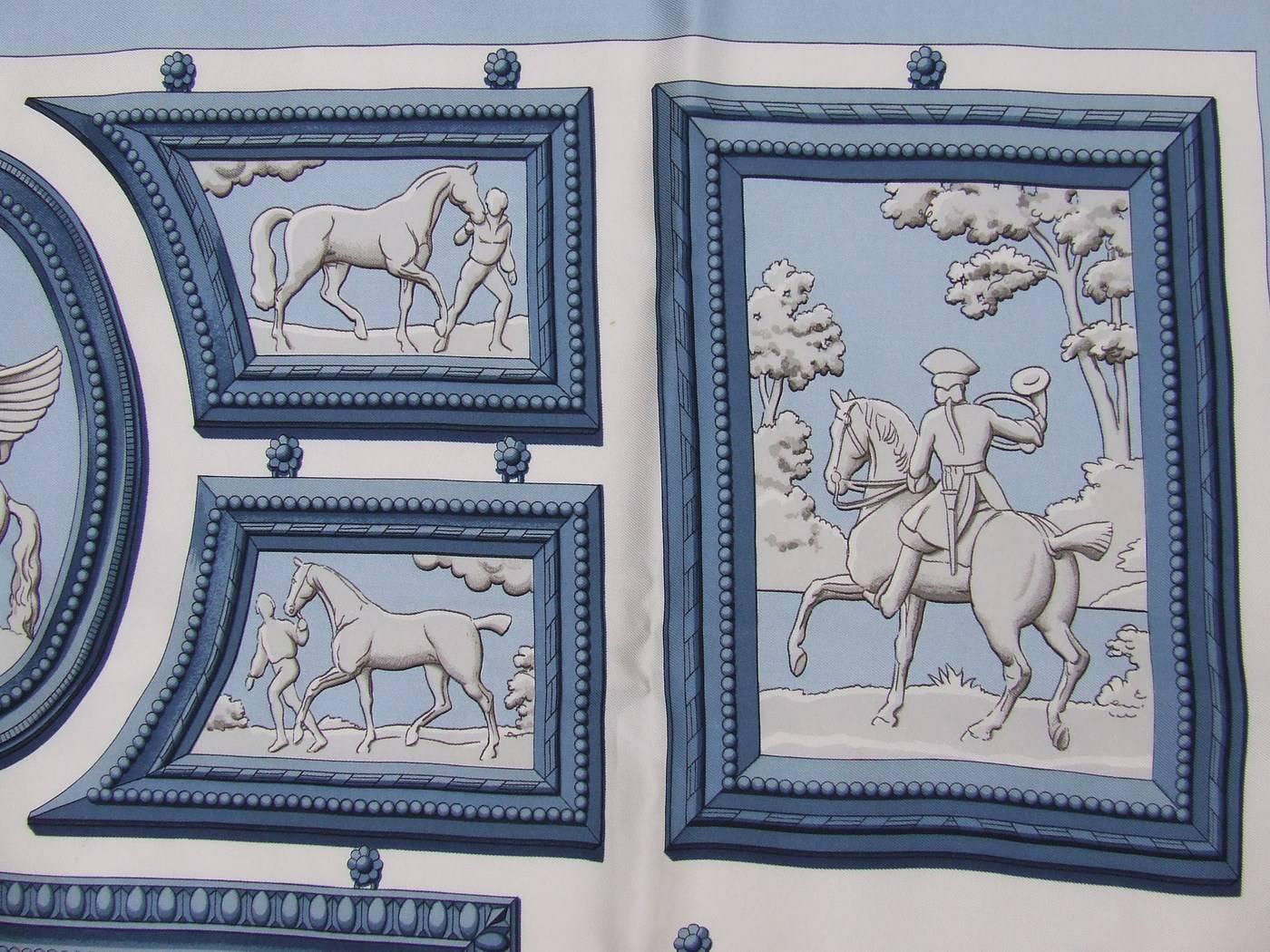 Hermes Vintage Silk Scarf WEDGWOOD by Ledoux Blue White 90 cm 1