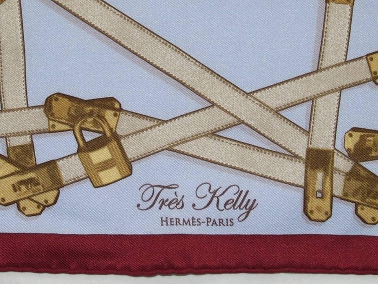 Women's Hermes Silk Scarf Tres Kelly Blue 70 cm In Box