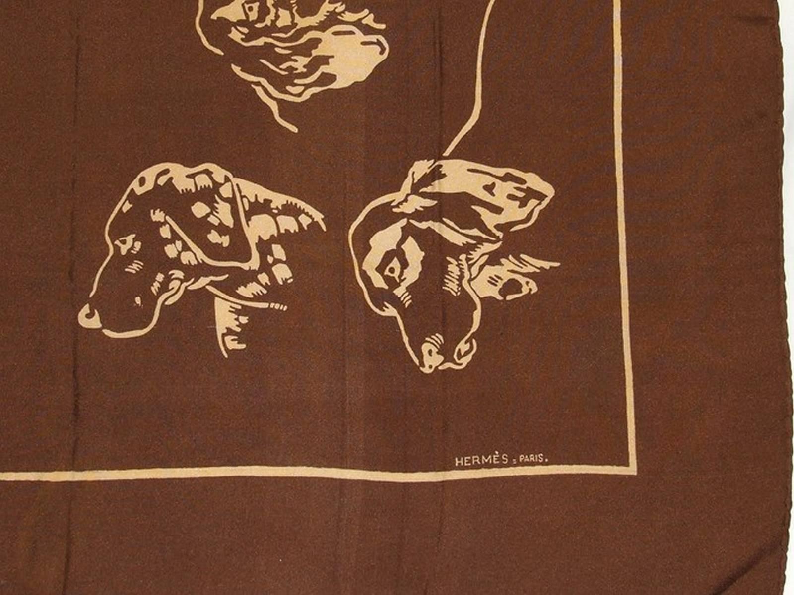 Brown Hermès Silk Scarf Tetes de Chien Cockers Jacques Nam 1938 1A GRAIL