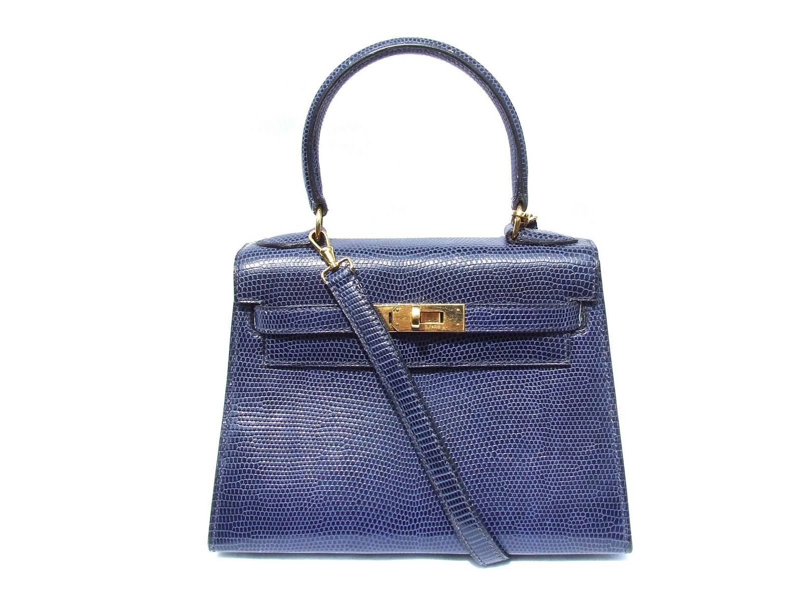 Exceptional Hermes Mini Kelly 20 cm Bag 3 ways Blue Lizard Gold Hdw 3