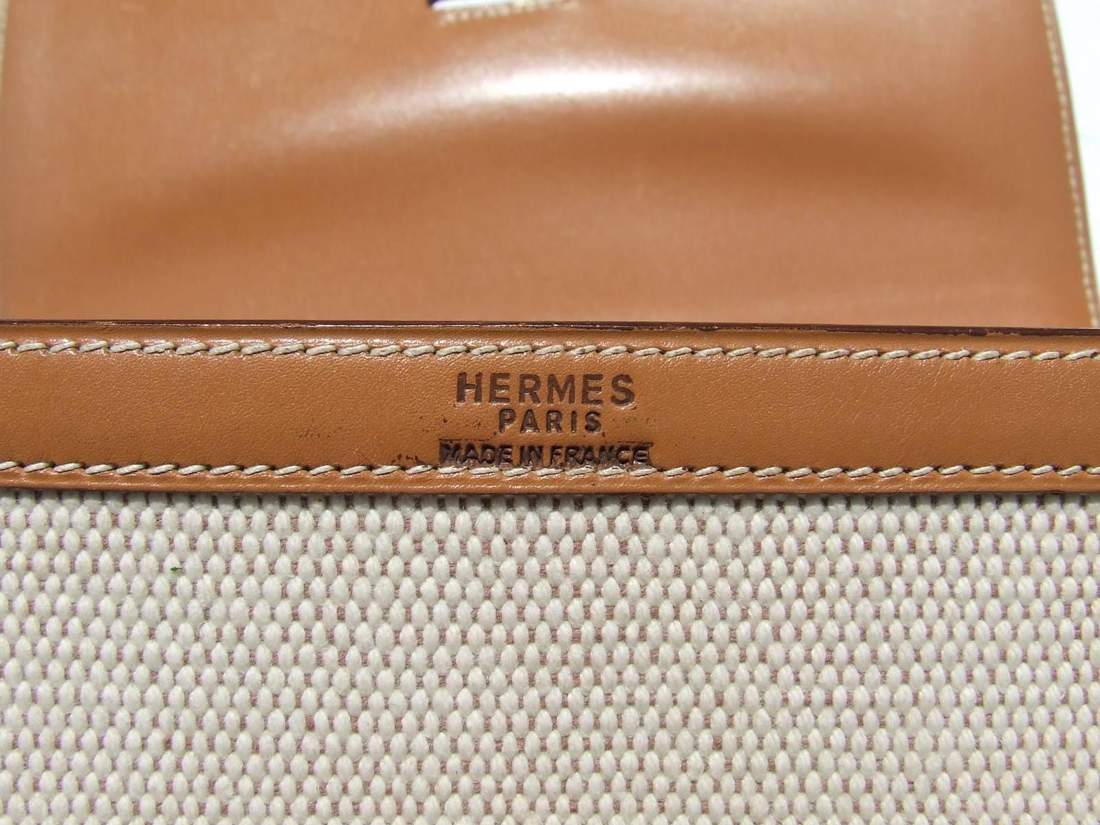 Hermes Toile and Leather Cross Body Bag Canvas RARE 1