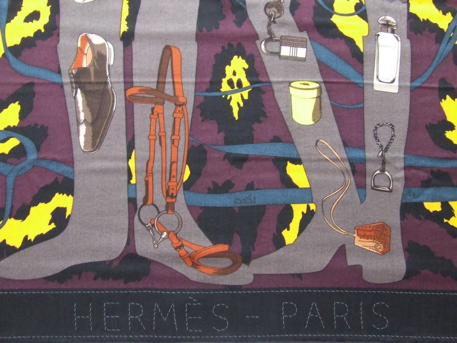 Hermes Cashmere and Silk Shawl Scarf Monsieur Madame Noir Etoupe 55 inches 3