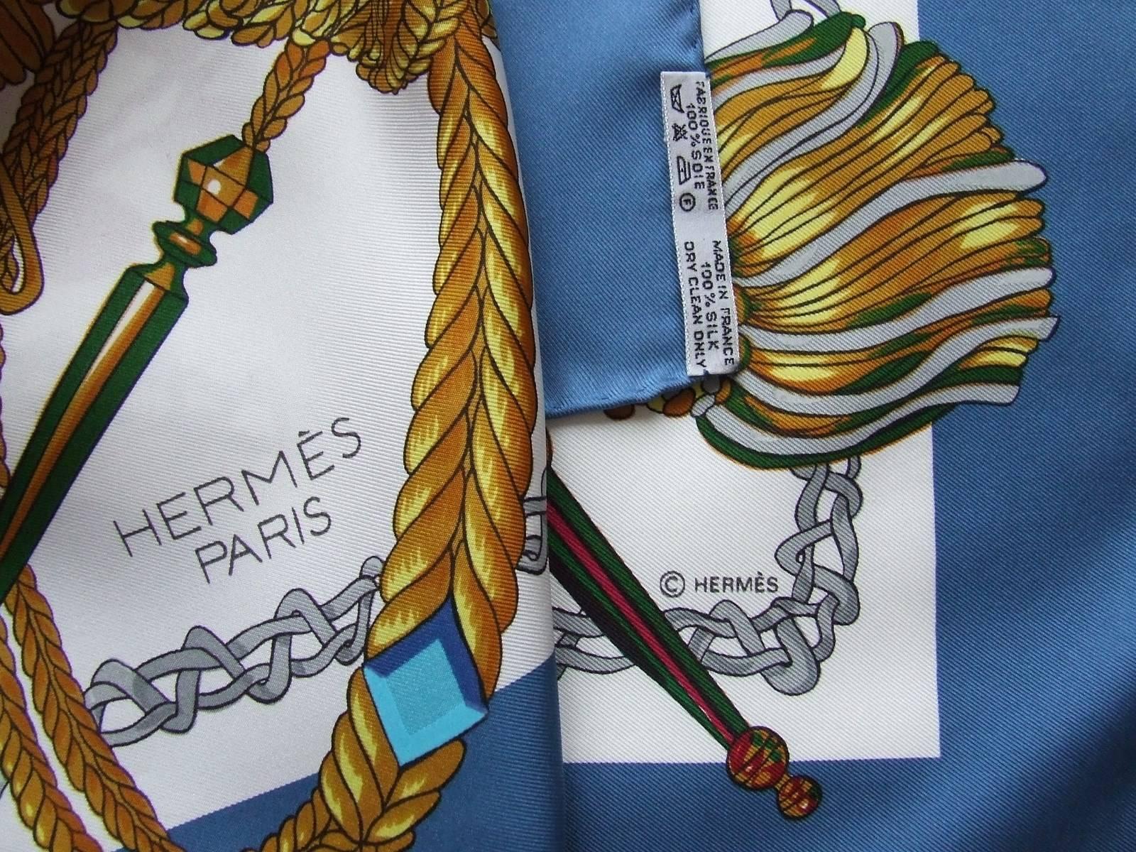 Hermes Silk Scarf Le Timbalier Knight Heron White Blue 90 cm 5