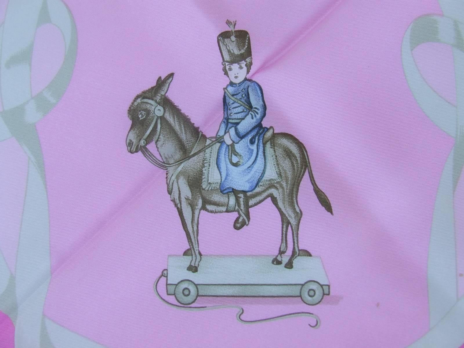 Hermes Seidenschal Vintage Les Jouets Mobiles Moving Toys Pink 90 cm RARE 5