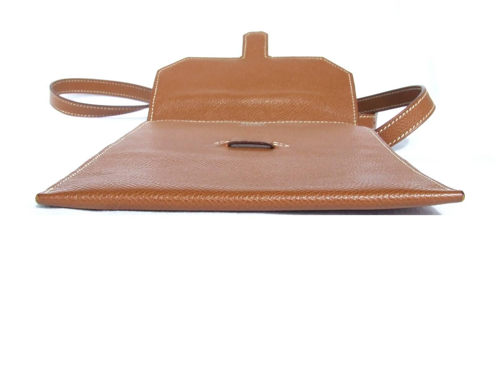 Hermes Pochette Shoulder Bag Cross Body Clutch Gold Epsom Leather  1