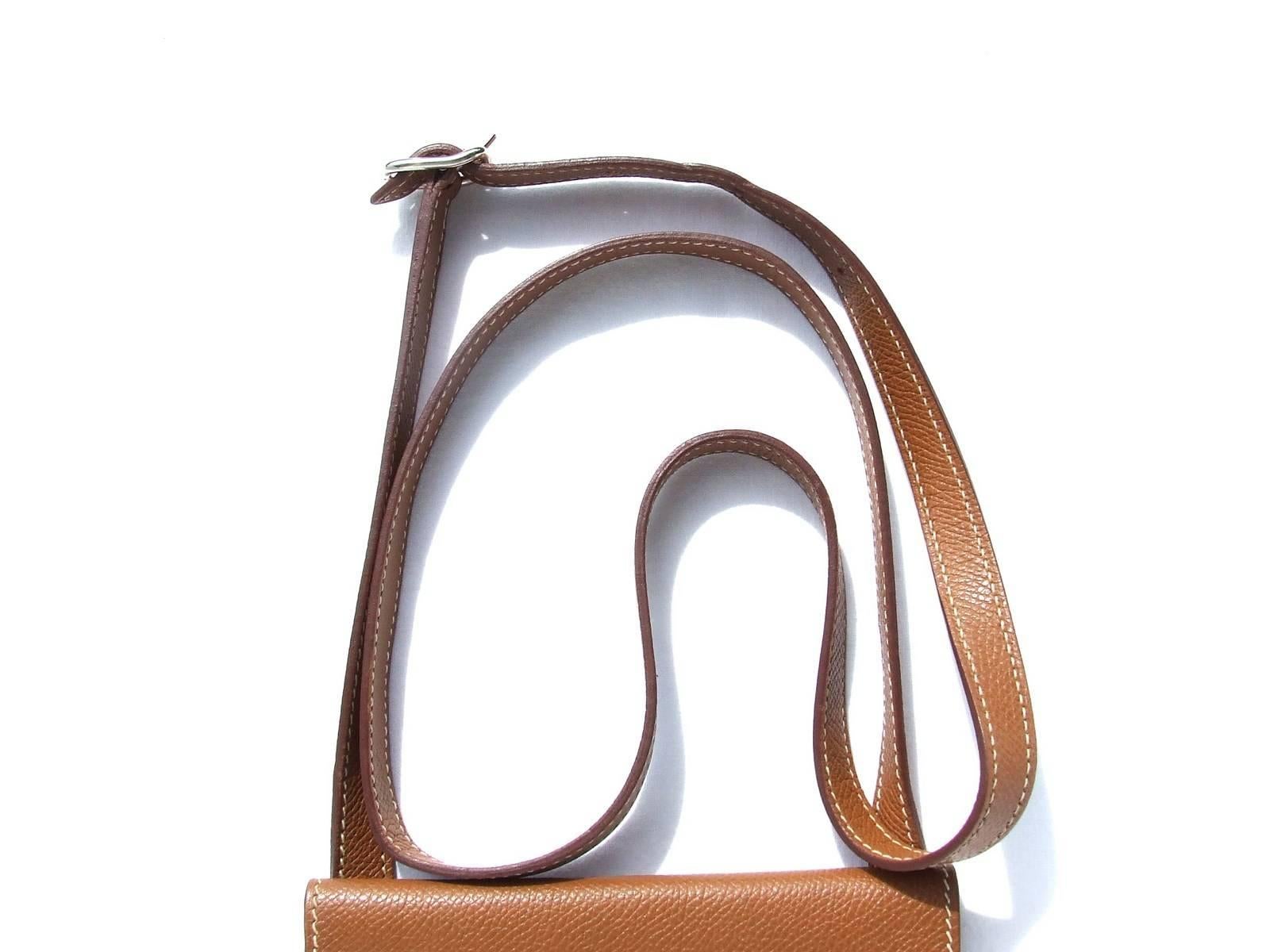 Hermes Pochette Shoulder Bag Cross Body Clutch Gold Epsom Leather  5