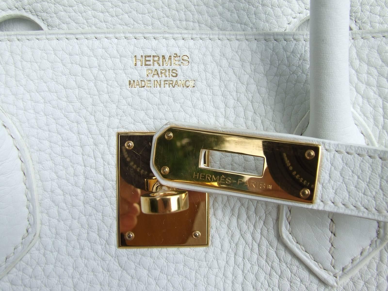 Hermes Birkin 35 Handbag Bi-Matiere White Leather Beige Canvas Gold Hdw 2010 1