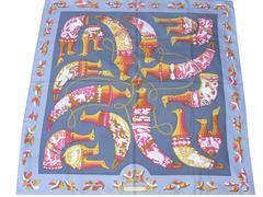 Hermes RARE Silk Scarf Rhytons Karin Swildens Grey Pink 90 cm