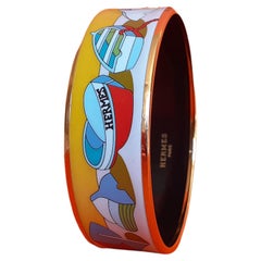 Retro Hermès Enamel Printed Bracelet Thalassa Boats See Ghw Size GM 70