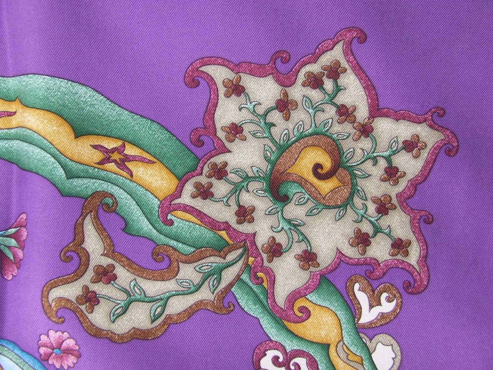Gray Hermes Silk Scarf De Tout Coeur Swans Purple Zoe Pauwels 90 cm