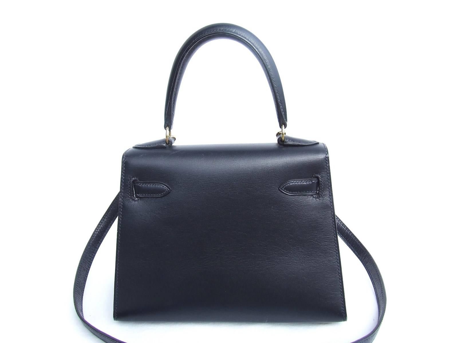 Hermes Mini Kelly 20 cm Sellier Bag Navy Blue Box Golden Hardware RARE ...