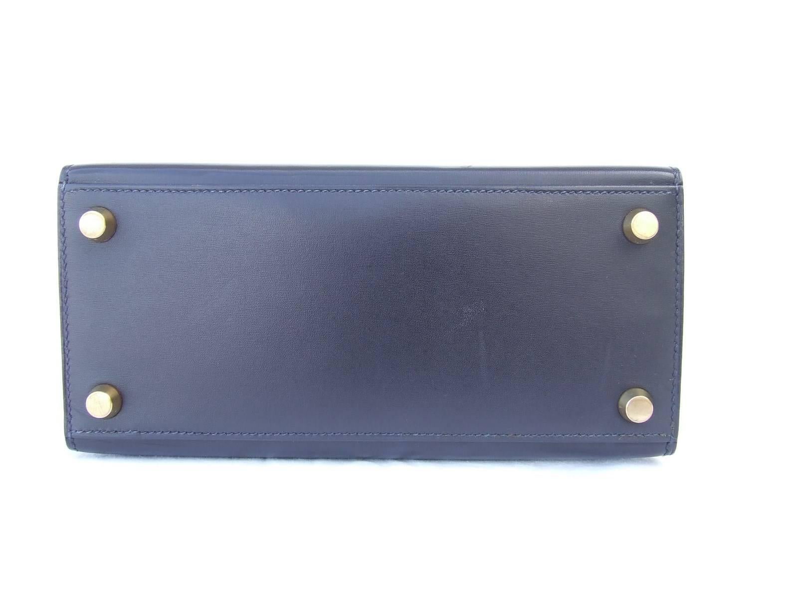 Women's Hermes Mini Kelly 20 cm Sellier Bag Navy Blue Box Golden Hardware RARE