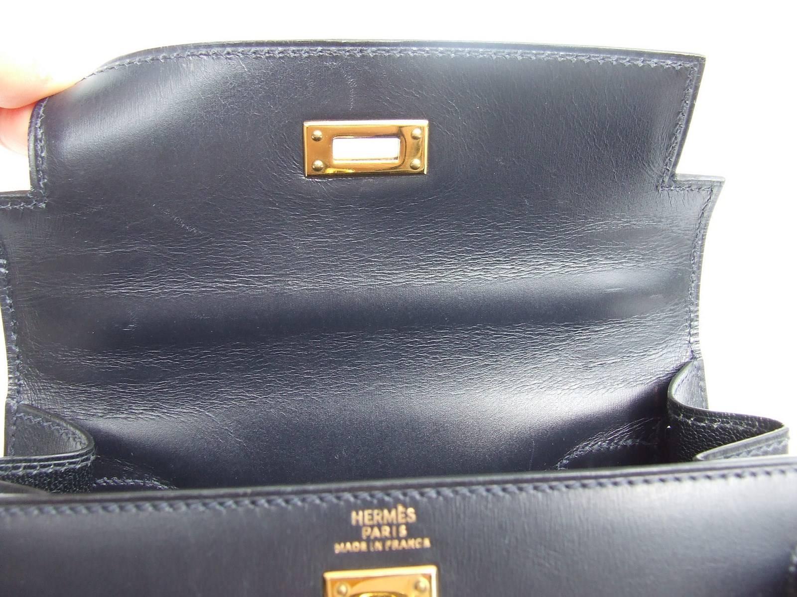 Hermes Mini Kelly 20 cm Sellier Bag Navy Blue Box Golden Hardware RARE 2