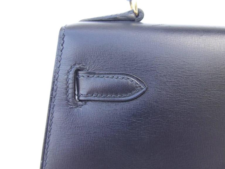Hermes Mini Kelly 20 cm Sellier Bag Navy Blue Box Golden Hardware