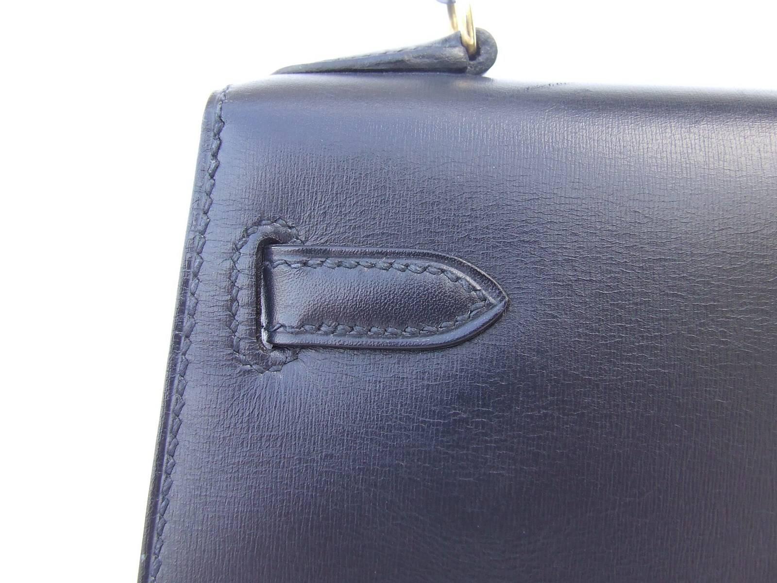 Hermes Mini Kelly 20 cm Sellier Bag Navy Blue Box Golden Hardware RARE 3