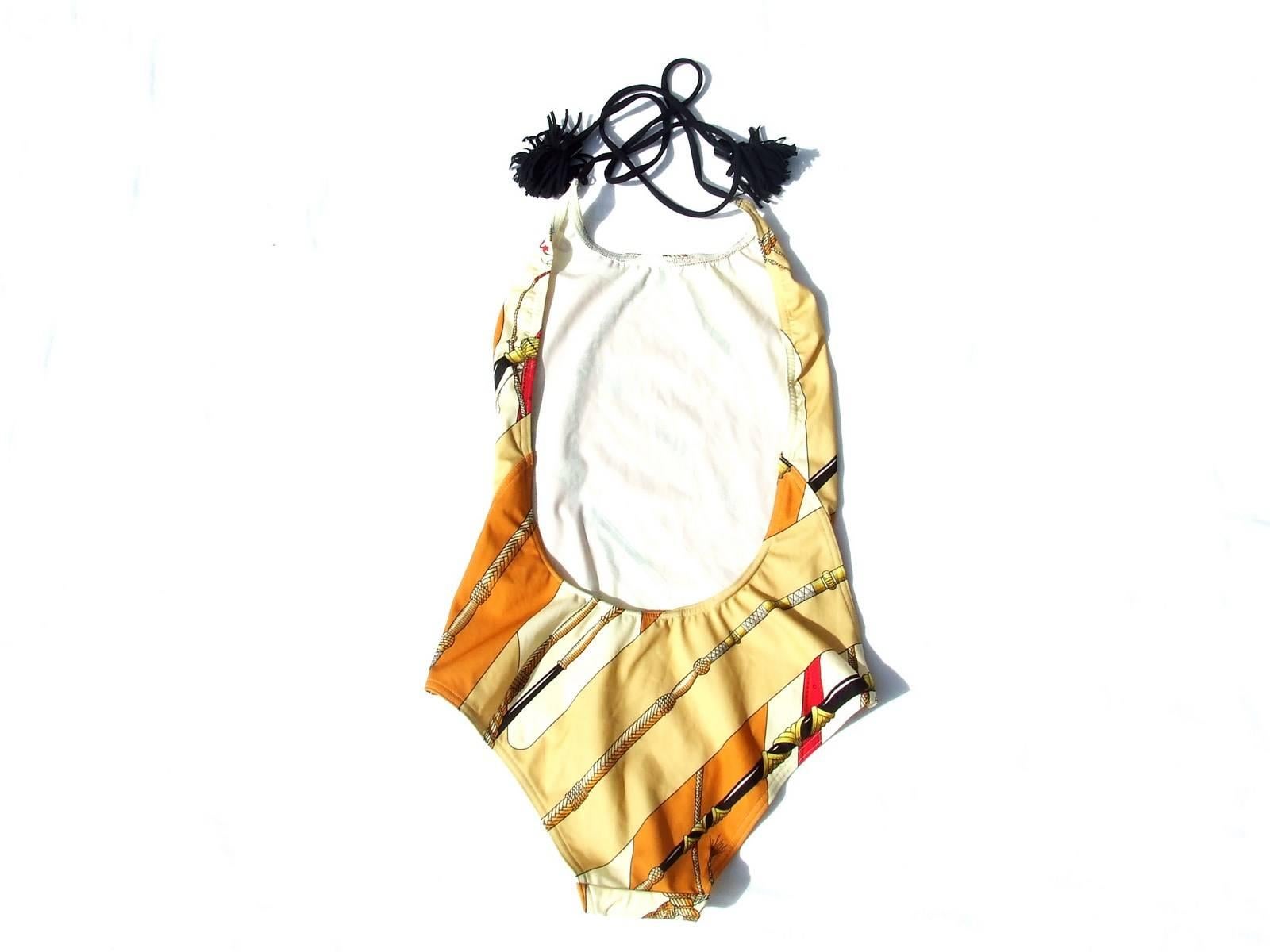 Hermes Halterneck Swimsuit Clic Clac Pattern Orange Size 38 3