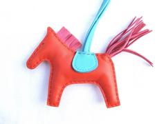 Hermes Grigri Rodeo Horse Kelly Birkin Bag Charm Orange Rose Bleu PM