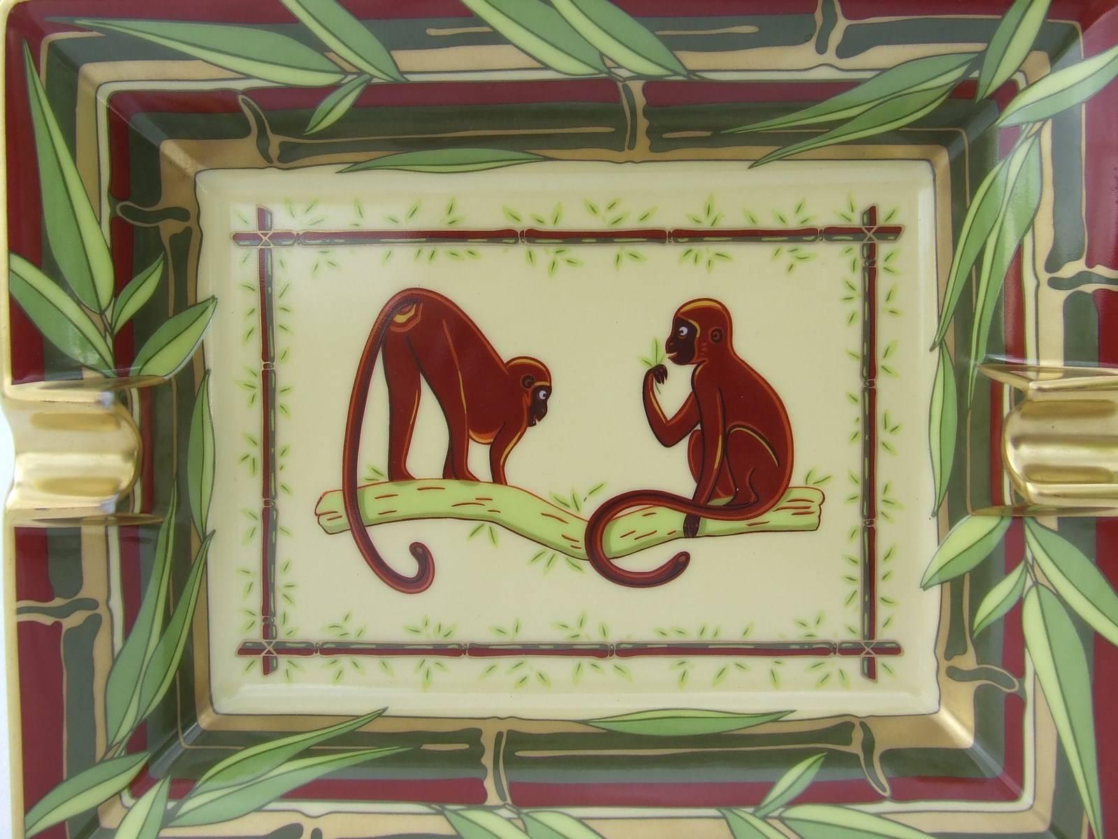 Women's or Men's Hermes Printed Porcelain Cigar Ashtray Change Tray Monkeys