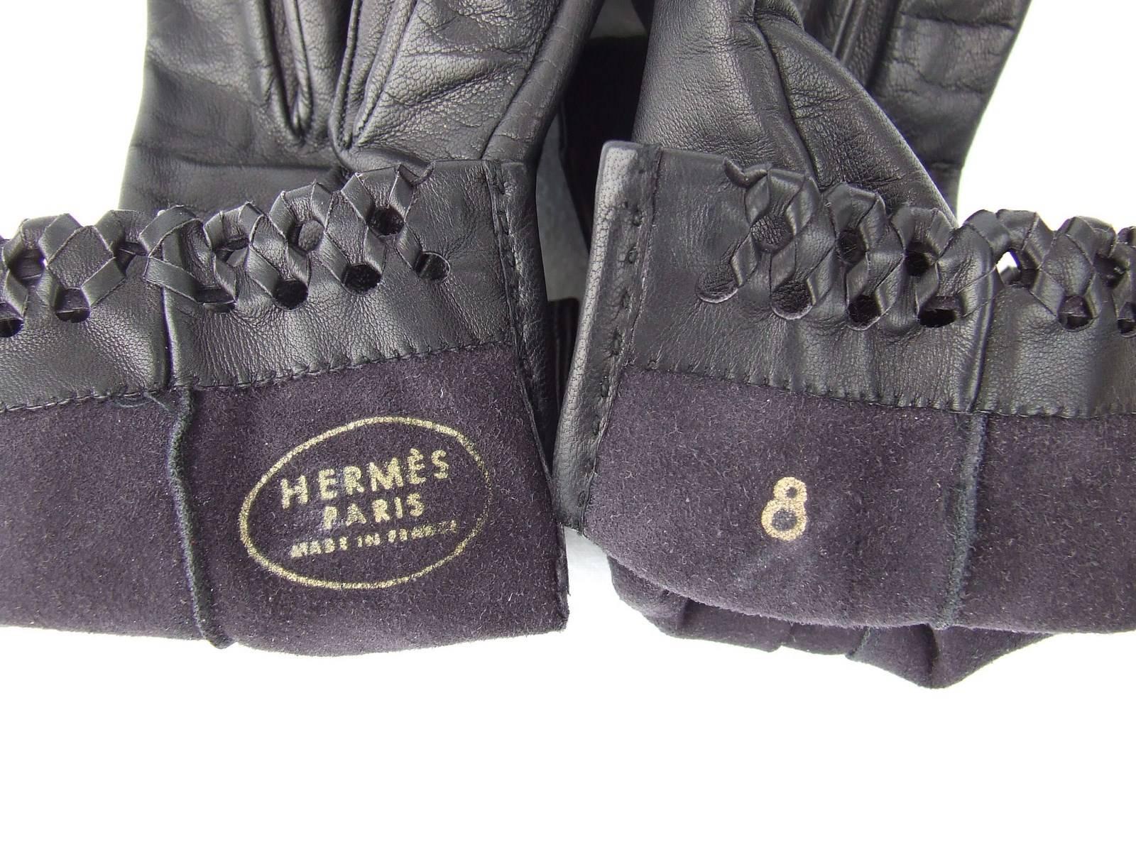Hermes Women Gloves in Black Leather Size 8  4