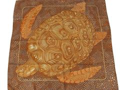 Hermes Silk Scarf De Madras A Zakynthos Turtle Orange Brown 90 cm