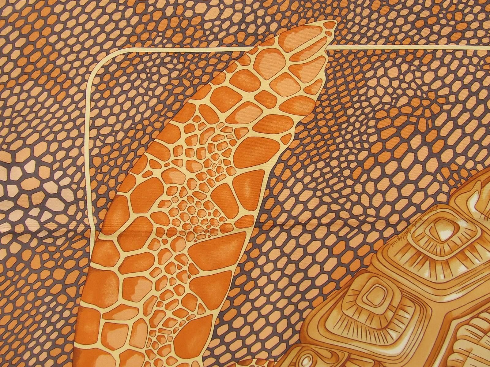 Hermes Silk Scarf De Madras A Zakynthos Turtle Orange Brown 90 cm 1