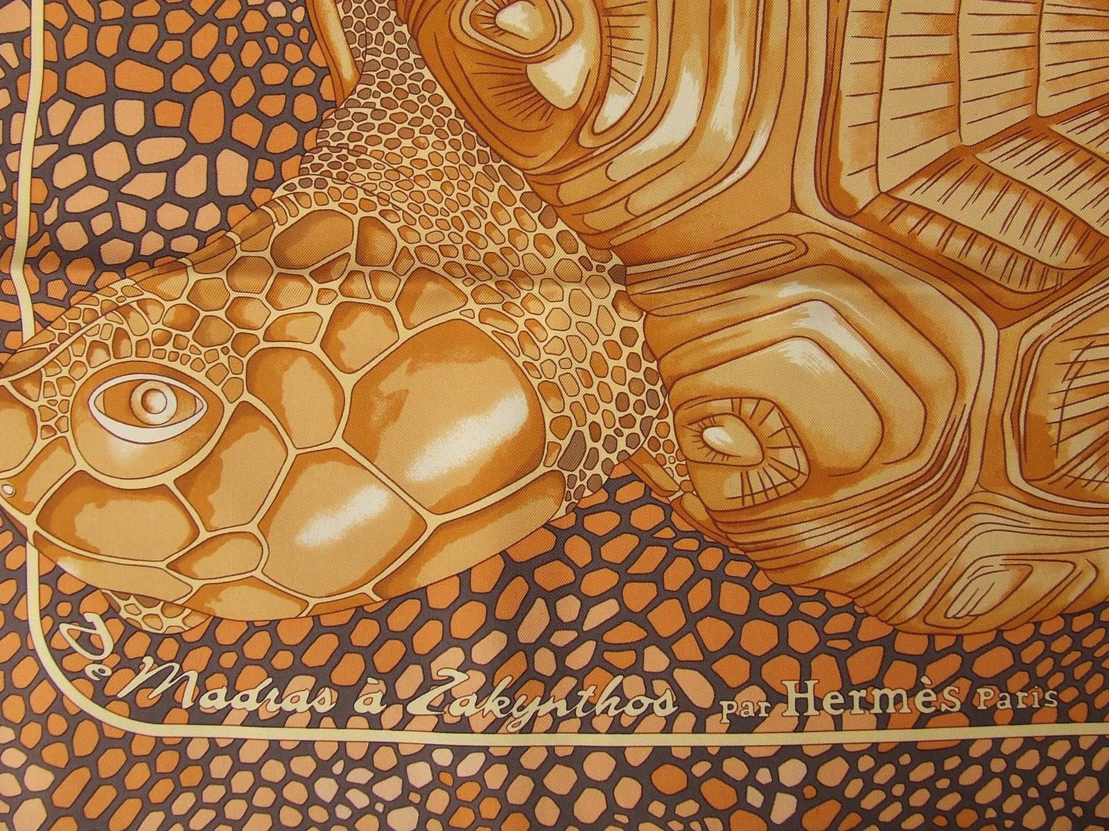 Hermes Silk Scarf De Madras A Zakynthos Turtle Orange Brown 90 cm 2