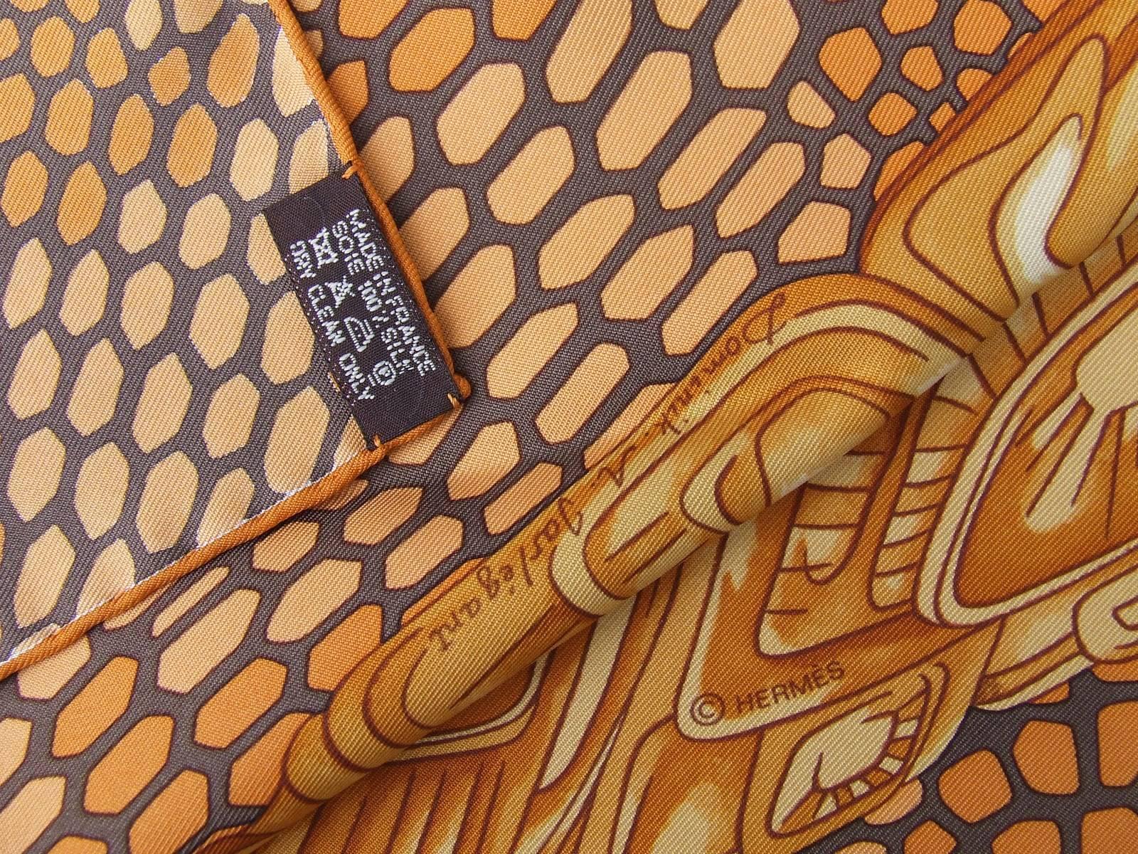 Hermes Silk Scarf De Madras A Zakynthos Turtle Orange Brown 90 cm 3